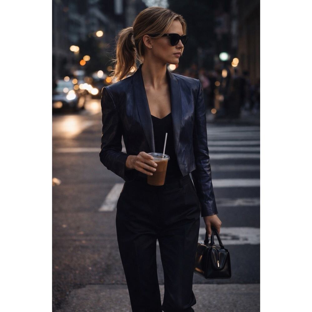 Theyskens Theory Ferra Cropped Tuxedo Blazer — Small Navy Minimalist USA $690